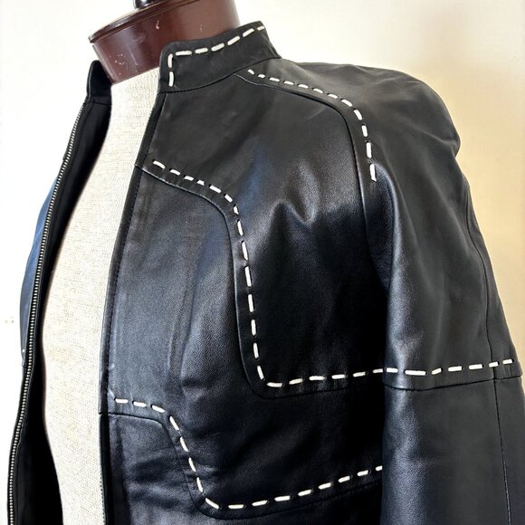 Pamela McCoy NWOT Size XS Black Genuine Leather Jacket, Full Front Zip - Picture 4 of 16